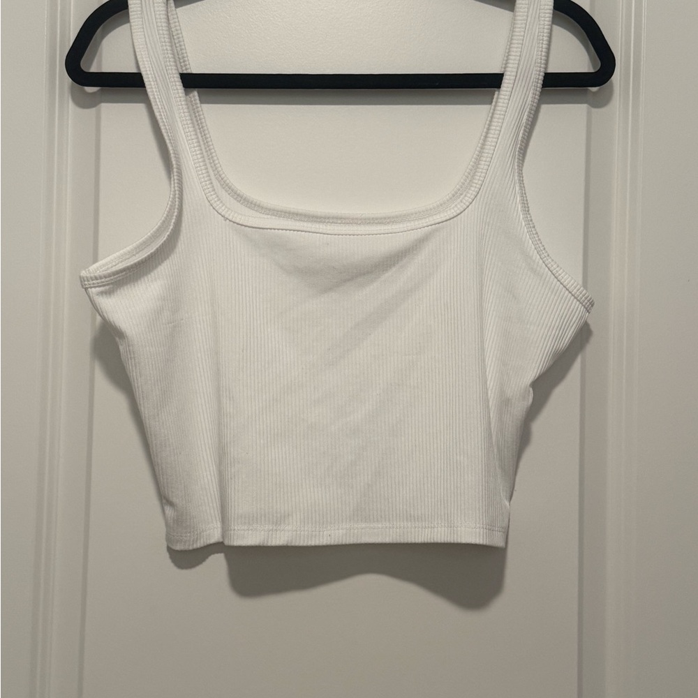 Women’s White Ribbed Square-Neck Crop Tank